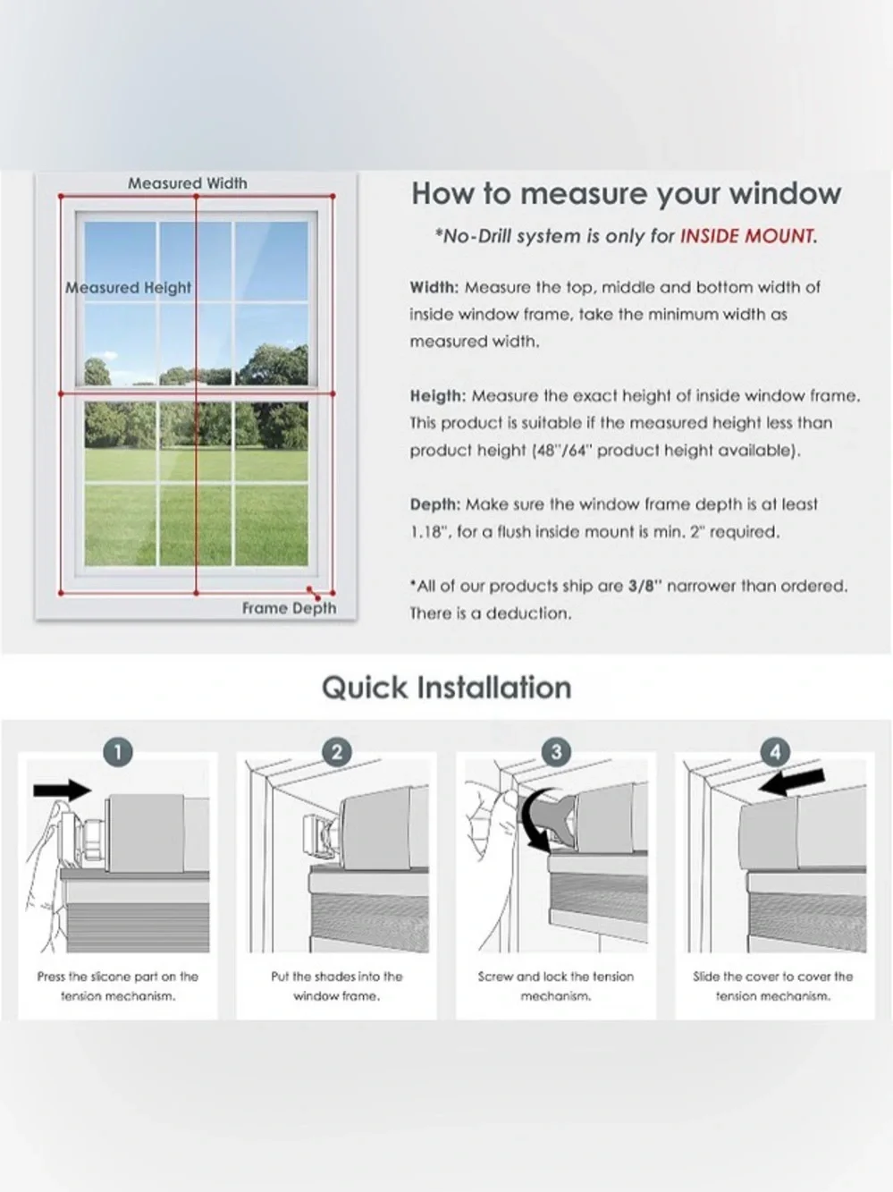 LAZBlinds CellularHoneycomb No Drill Window Curtains Color Gray 32” x 48”